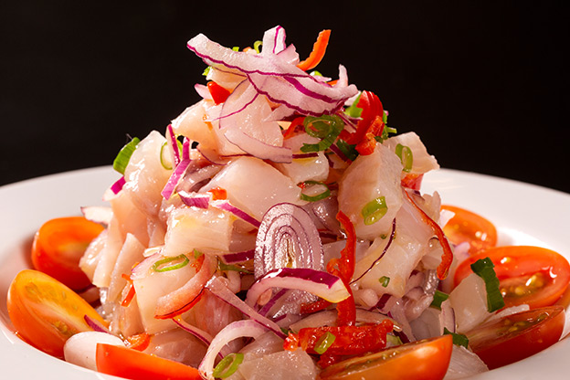 Seafood ceviche, close up of a typical dish from Peru Seafood ceviche, close up of a typical dish from Peru