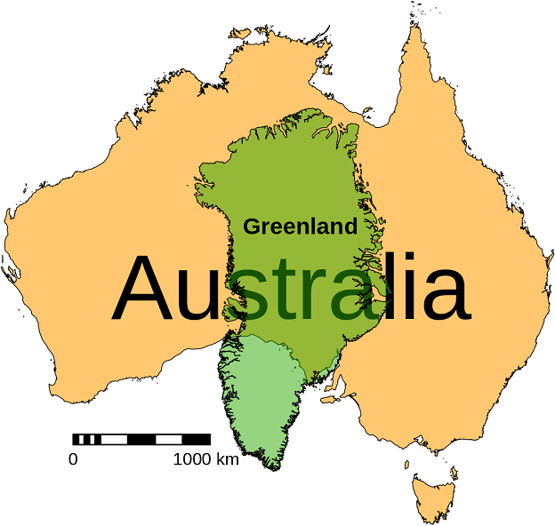 Actual projection of the size of Greenland compared to Australia. Actual projection of the size of Greenland compared to Australia.