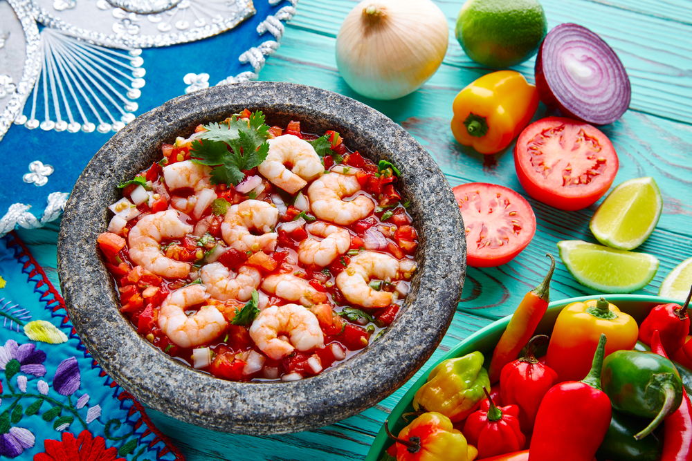 Cuisine and culture in South America. food on a colourful table ceviche peru cuisine and culture in South America. food on a colourful table ceviche peru
