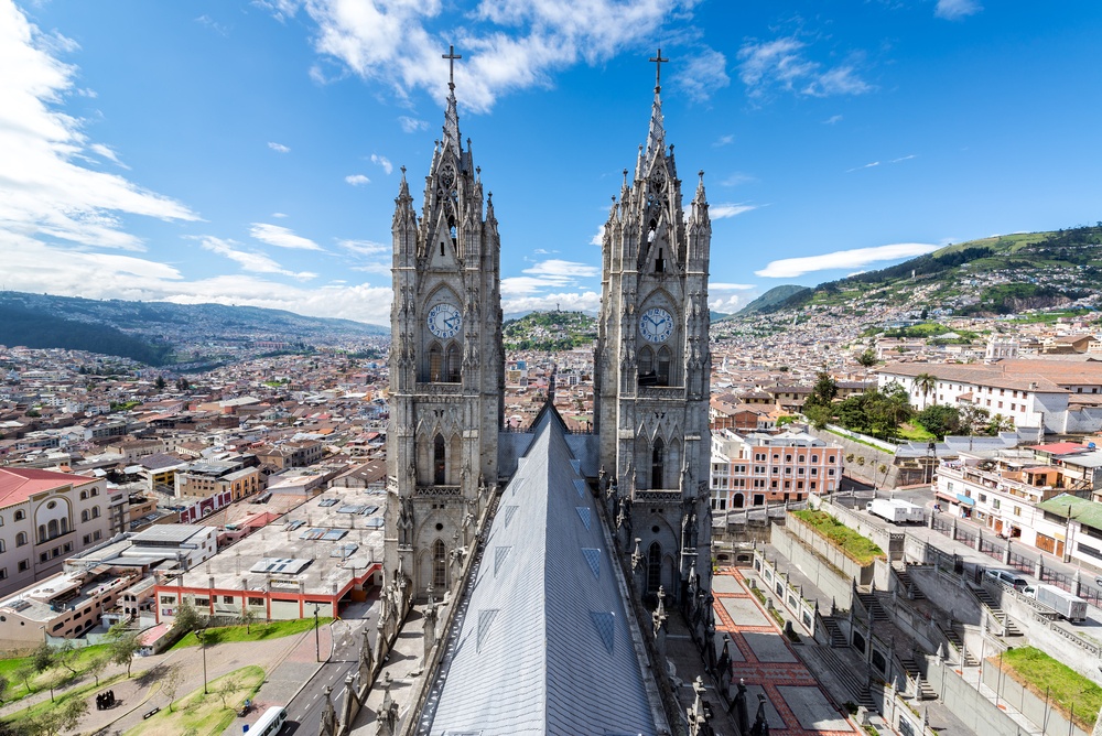 Towers of the Basilica in Quito, Ecuador Towers of the Basilica in Quito, Ecuador