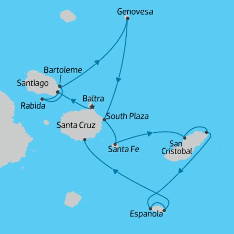 Eastern Galapagos Islands Extended itinerary map) 