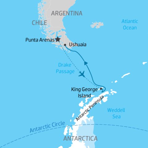 Map of Antarctica Express Reverse Air Cruise on Magellan Explorer) 