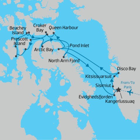 Arctic map with cruise itinerary) 