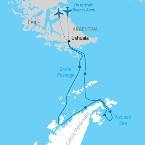 cruise itinerary map of Antarctica) 