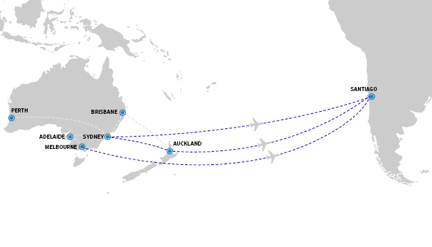 LATAM flight path Sydney Melbourne to Santiago