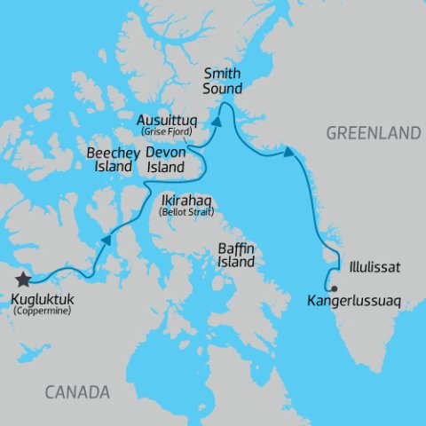 Arctic cruise itinerary out of NW Passage to Greenland ) 