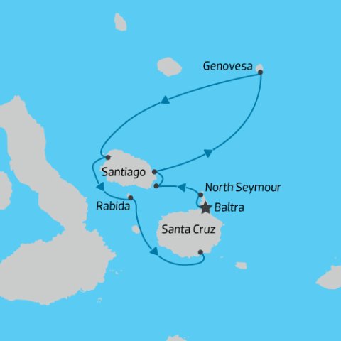 Central and Northern Islands Galapagos Cruise Map ) 