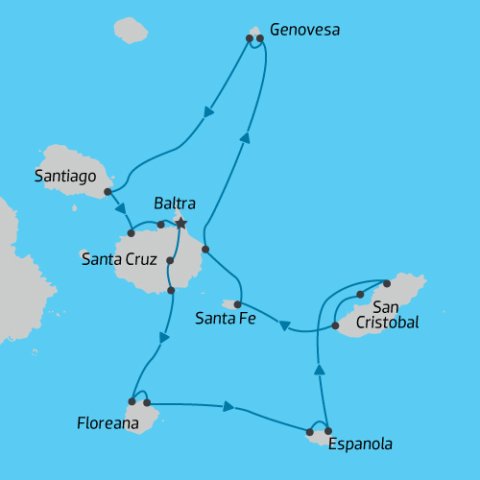 Map of Galapagos 8 Day Eastern Cruise on the Monique Catamaran) 