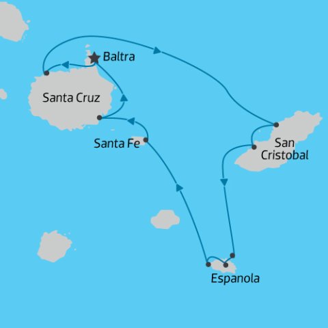 Map of 5 Day South East Islands cruise on Endemic ) 