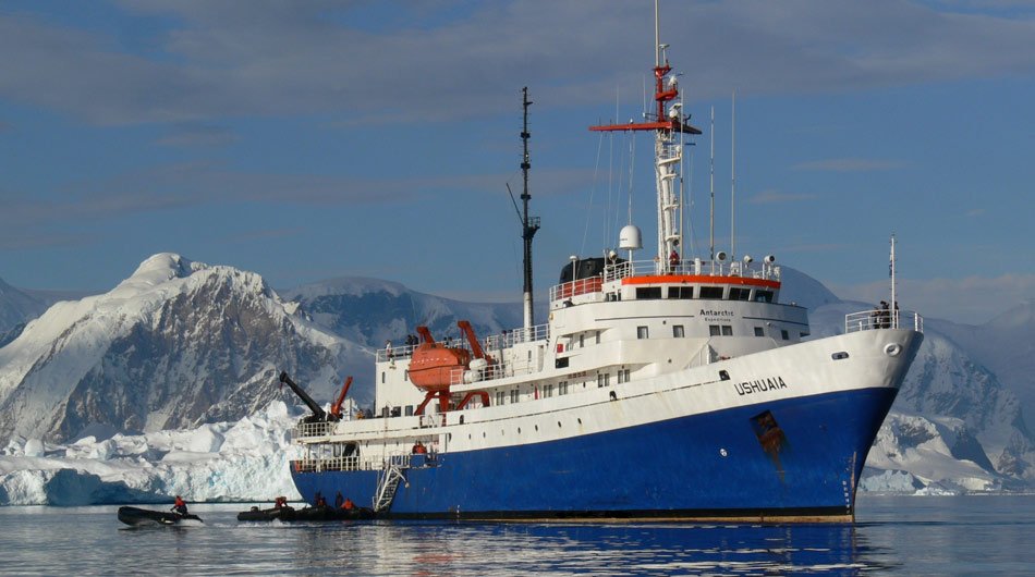 M/V Ushuaia Exterior with Zodiacs