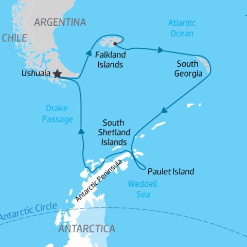 Falkland Islands, South Georgia and Antarctica Cruise Map) 