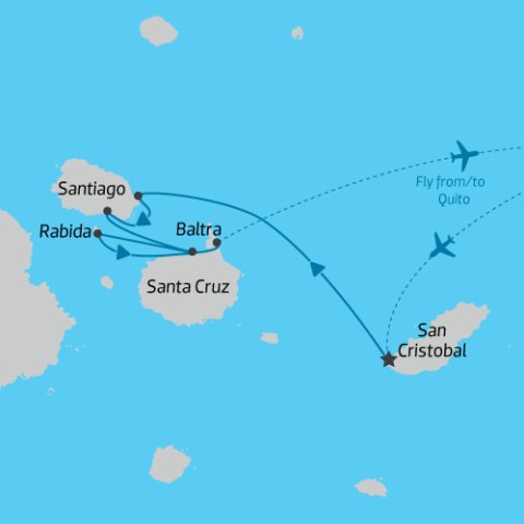 Map of Central Eastern Islands Galapagos Cruise Queen Beatriz) 