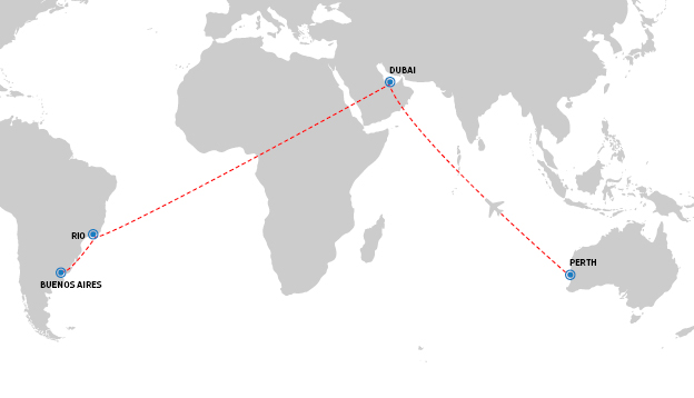 Emirates flight path Sydney to Buenos Aires