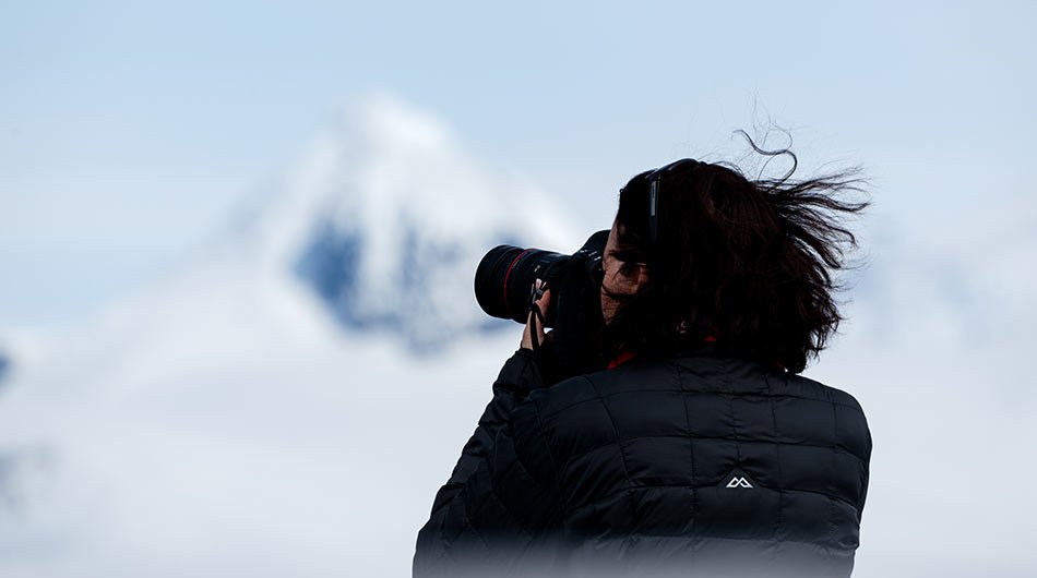 Photographer on ship in Antarctica