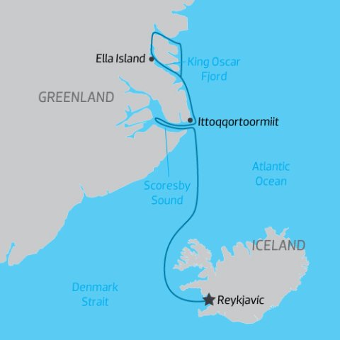 Arctic cruise itinerary map from Iceland to Northeast Greenland return) 