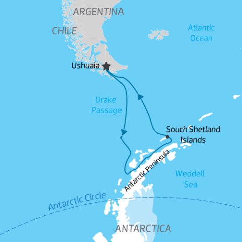 Cruise Itinerary Map from Ushuaia to Antarctic Peninsula back to Ushuaia) 