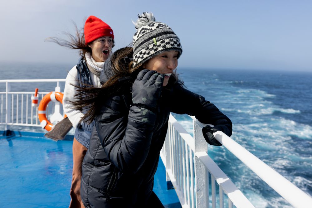 excited travellers in Antarctica